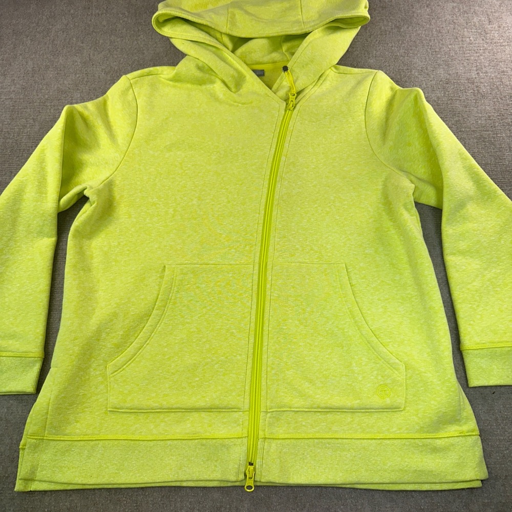 T by Talbots Neon Yellow Asymmetrical Zip Hoodie Petite Large LP Fleece Jacket